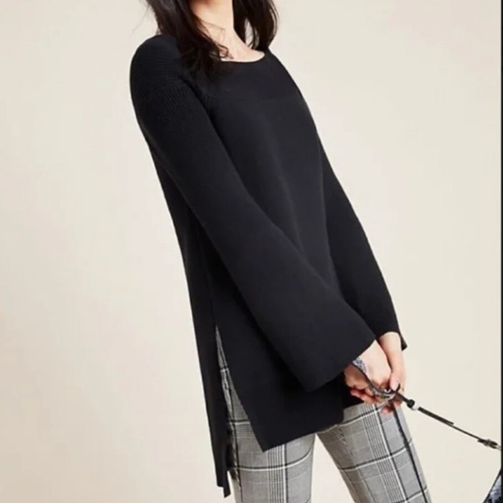 Anthropologie Tunic Sweater NWT Small Black Knit Off Shoulder Long Sleeve Hi Lo